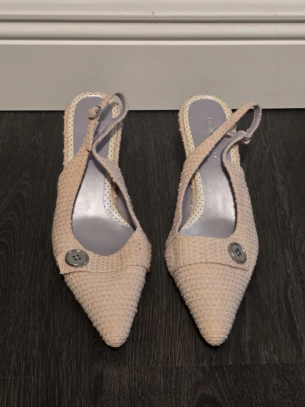 Highlights Blush Pink Tweed Slingback Kitten Heels Pointed Toe Size 8 NWOB